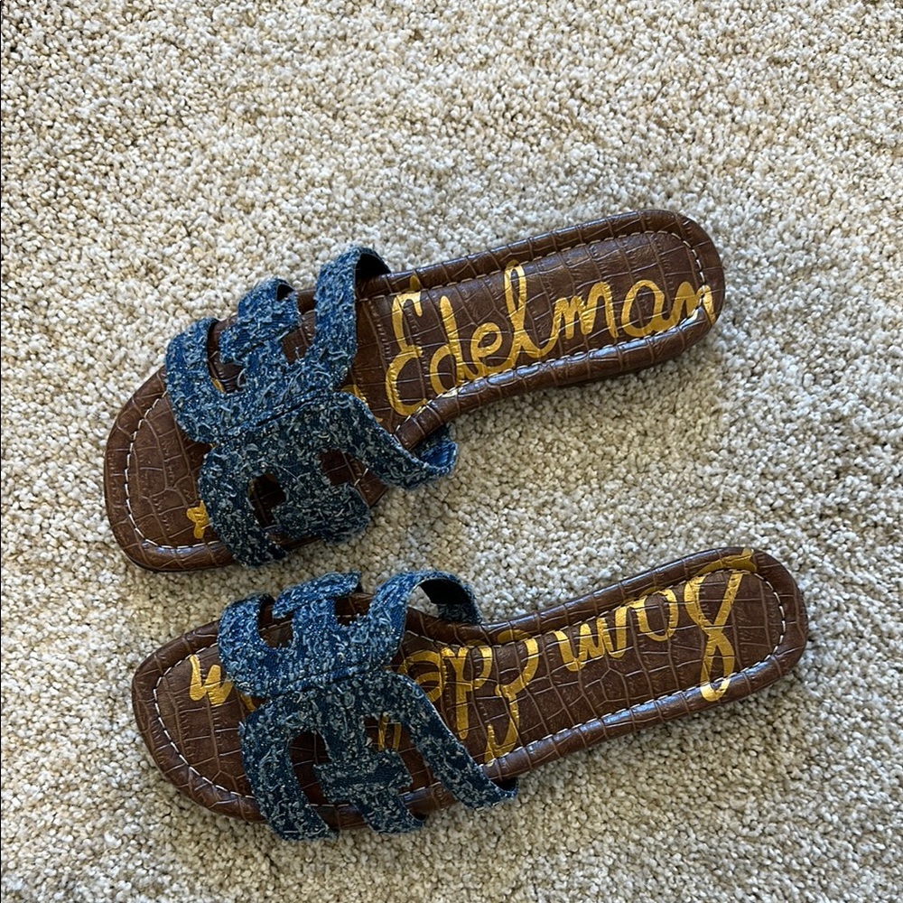 Sam Edelman Blue Textured Slide Sandals